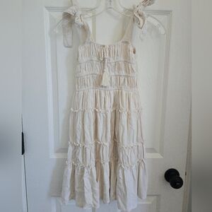 Kids Sz. L Ivory Dress Boho, Tiered, Tied Details, Hippie, Spring, Summer